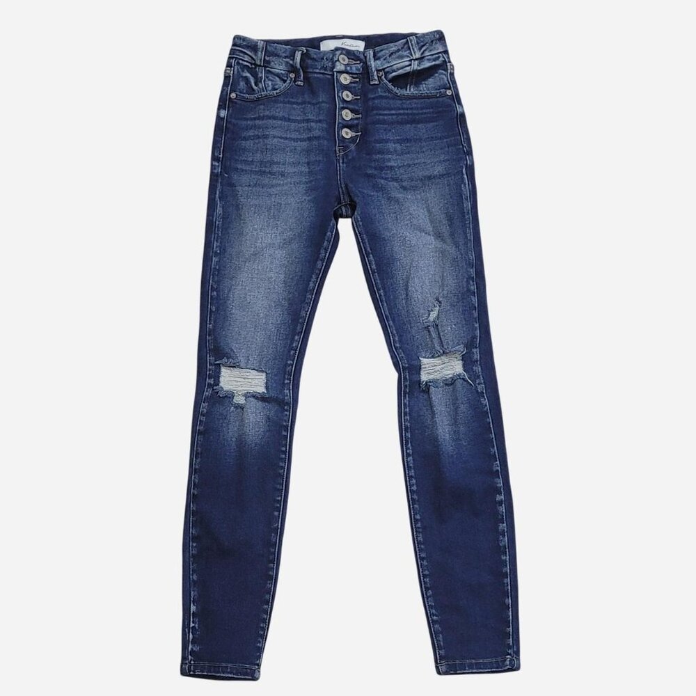 KanCan Women’s 3/25 Distressed Skinny Blue Jeans Button Fly